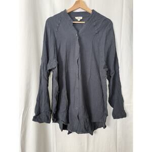 Urban Daizy Womens Textured Cotton Button-Up Shirt Blue Gray Size M Comfy Casual